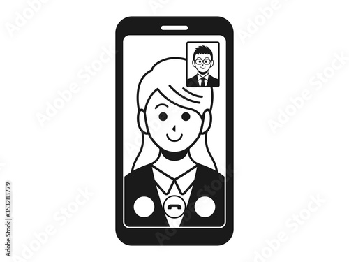 テレビ電話をするビジネスウーマンのイラスト