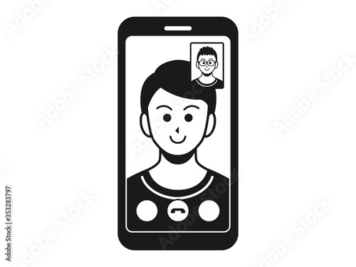 テレビ電話をする男性のイラスト