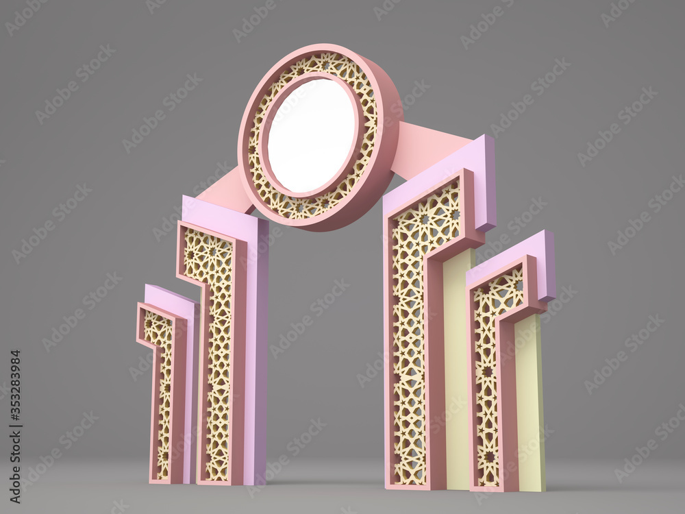 3d illustration gate entrance islamic ornament with blank space logo ...