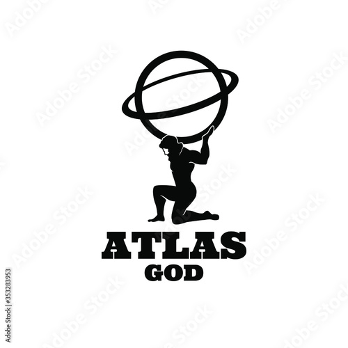 Atlas god lift globe black logo icon design illustration