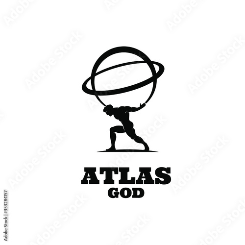 Atlas god lift globe black logo icon design illustration