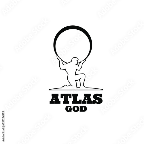 outline line Atlas god lift globe black logo icon design illustration