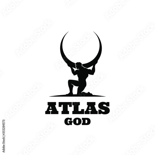 Atlas god lift globe black logo icon design illustration