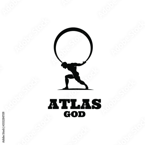 Atlas god lift globe black logo icon design illustration