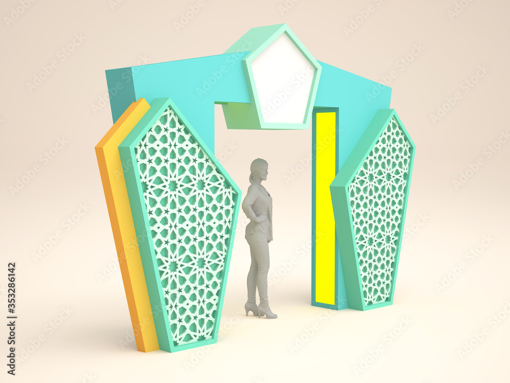 3d illustration gate entrance islamic ornament style with blank space ...