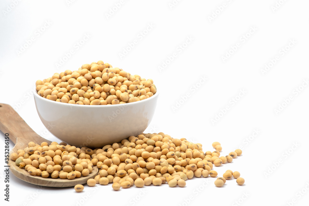 Natural soybeans on white background