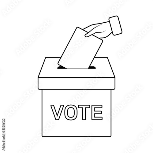 Hand puts the ballot in the ballot box. Vector illustration.