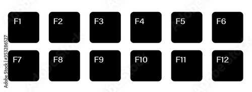 set of auxiliary keyboard keys from F1 to F12. Isolated vector on white background