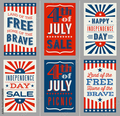 Retro 4th of July banners for social media, flyers, web pages, print media. Vector illustration.