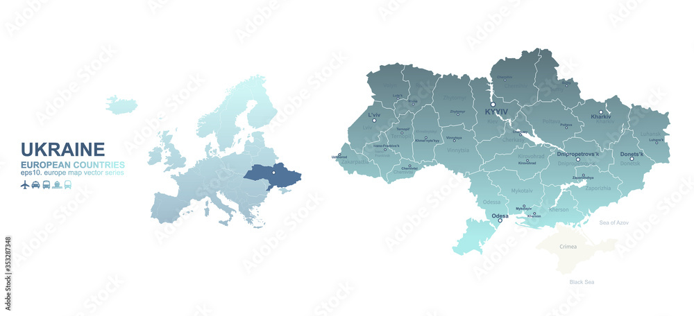 ukraine map. european country vector map series.