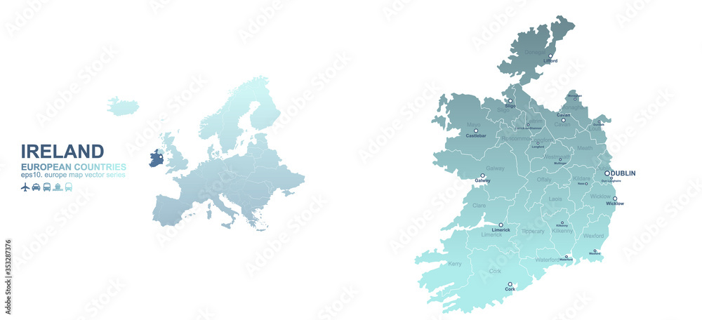 ireland map. european country vector map series.