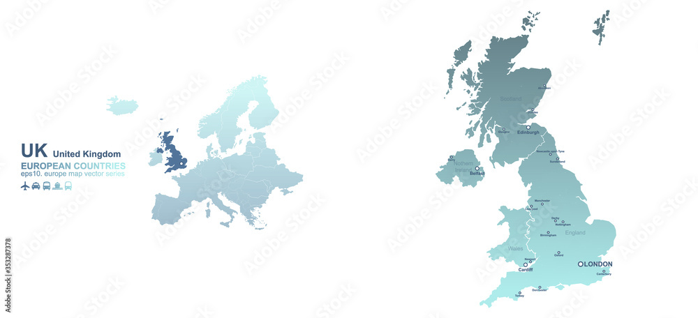 Obraz premium uk. mapa wielkiej brytanii. seria map wektorowych kraju europejskiego.