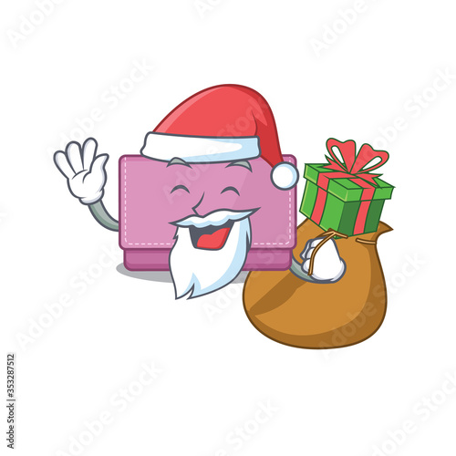 Cartoon design of womens wallet Santa having Christmas gift