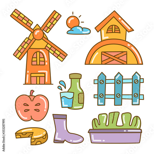 farm vector elements color doodle line theme