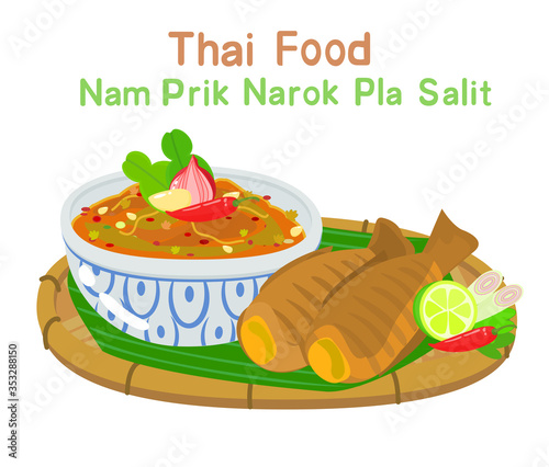 Nam Prik Narok Pla Salit with dried salted damsel fish vector