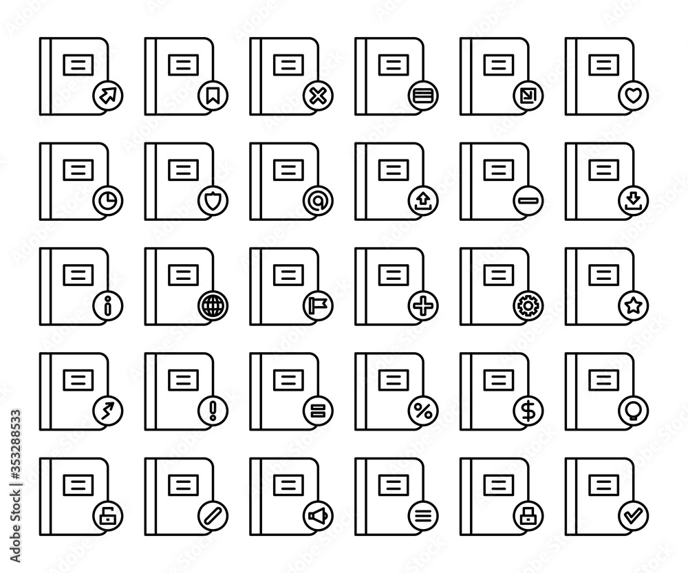 books icons set line theme books icons set line theme