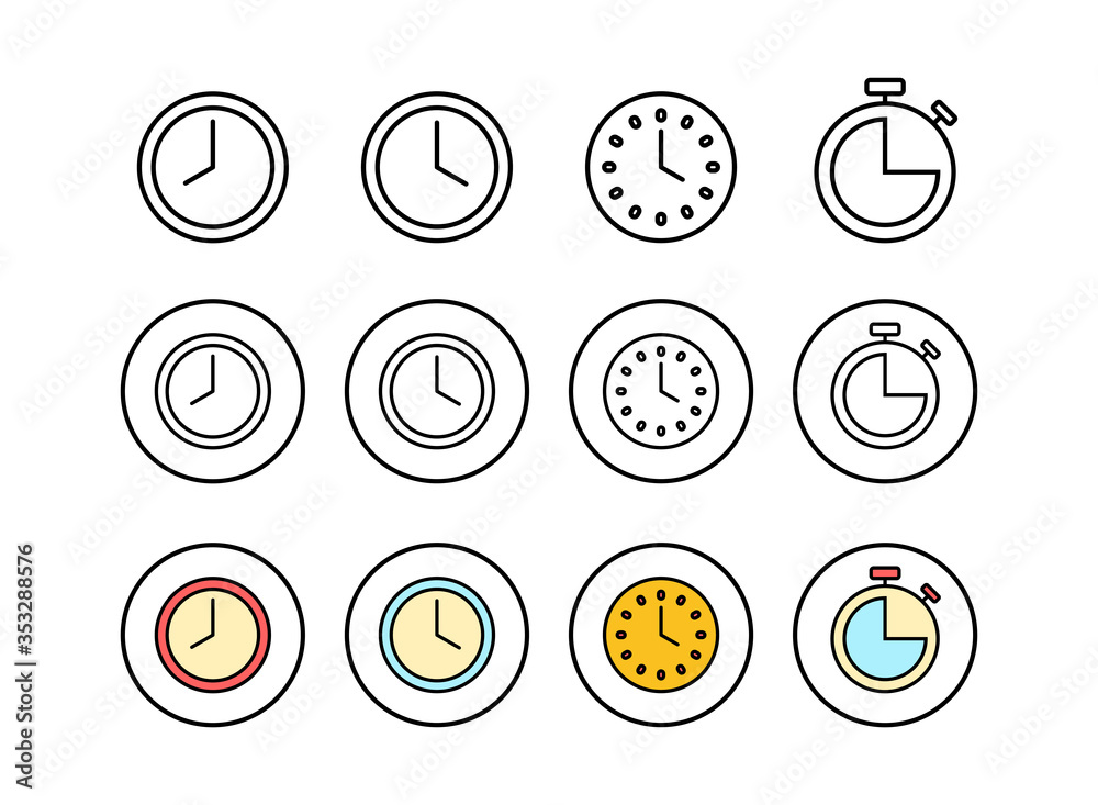 set of Clock icons . Time icon vector. Clock vector icon