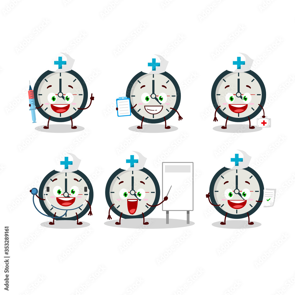 Doctor profession emoticon with clock cartoon character Doctor profession emoticon with clock cartoon character