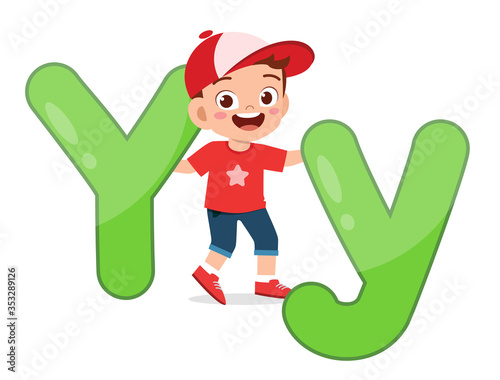 happy cute little kid study alphabet character