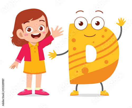 happy cute little kid study alphabet character
