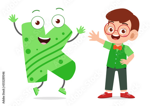 happy cute little kid study alphabet character