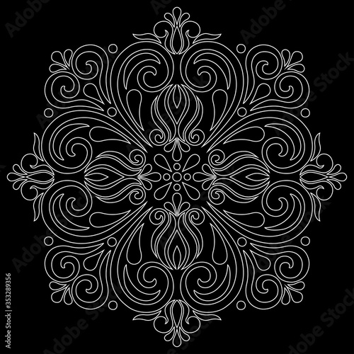 White outline mandala on a black doodles sketch
