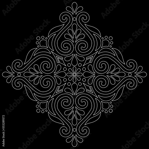 White outline mandala on a black doodles sketch
