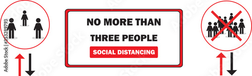 Maximum three people allowed in the shop lift or elevator store at one time signage, sign for shops to protect from Coronavirus or Covid-19 vector graphic. Social distancing