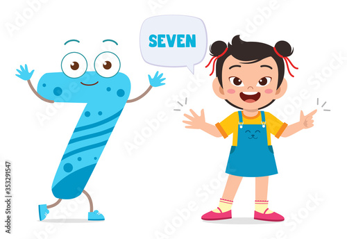 happy cute little kid study number character