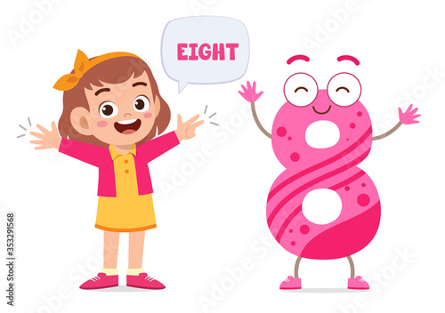 happy cute little kid study number character