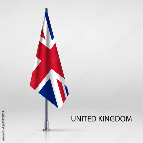 united kingdom hanging flag on flagpole