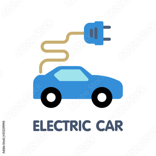 Electric car flat icon style illustration design on white background