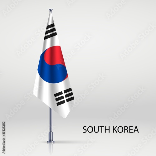 South Korea Hanging flag on flagpole