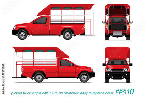 Single cab pickup truck template, adapt to minibus style, first choice of transportation in Thailand,
isolated car on white background, easy to edit color on layer "body color".