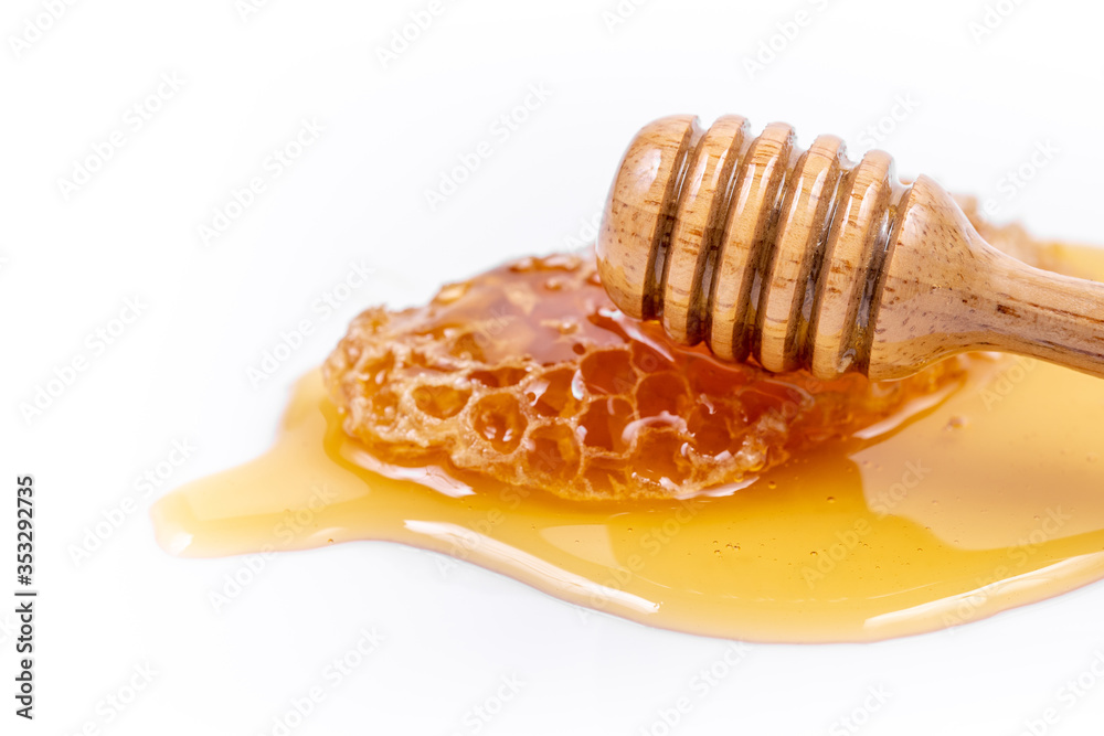 Honeycombs in closeup in white background