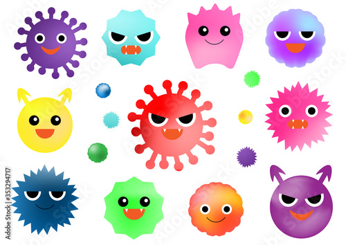 水彩　ウイルス　ばい菌　water color virus icon