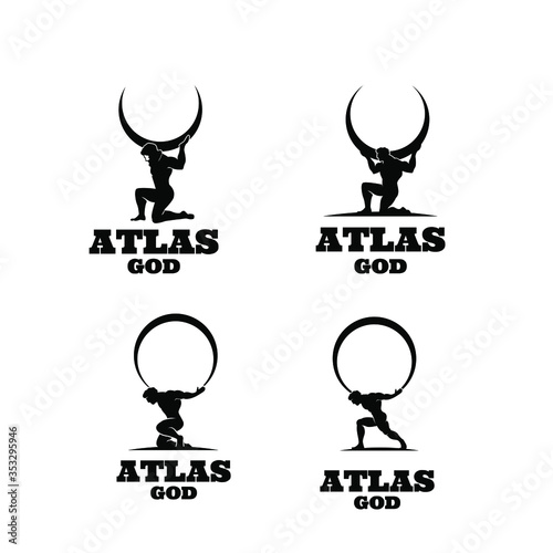 set collection Atlas god lift globe black logo icon design illustration