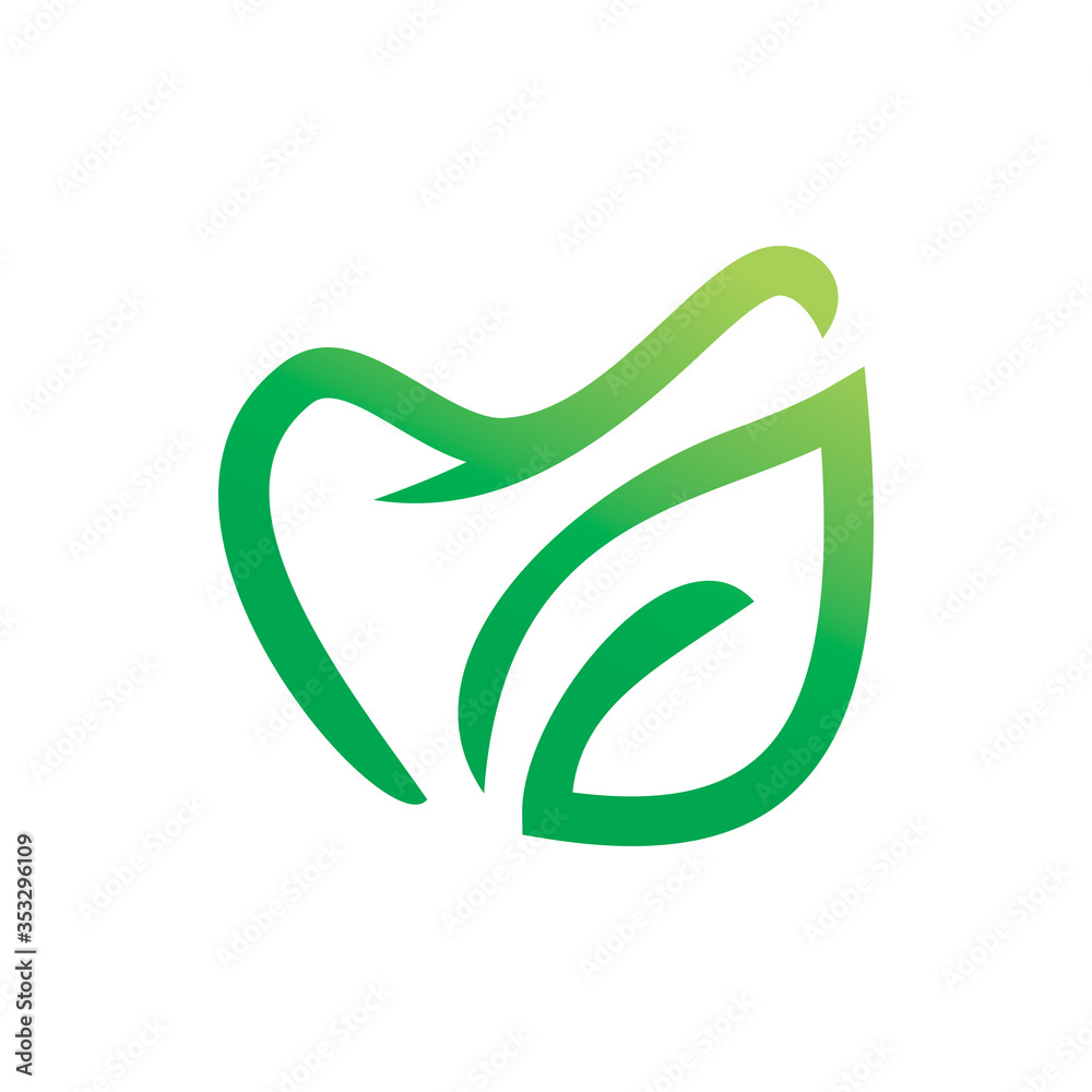 green color line nature leaf  tooth dentist doctor medical logo design