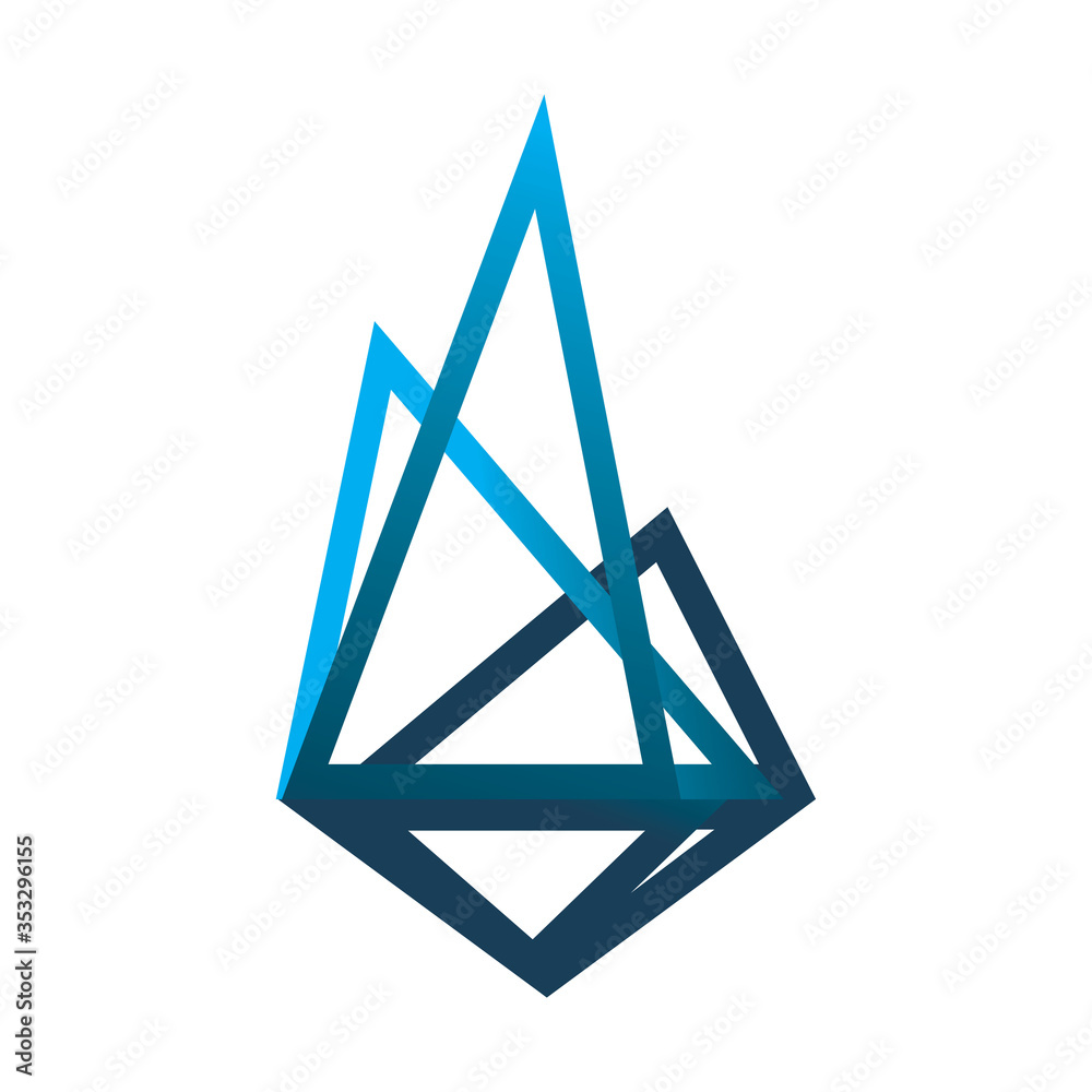 blue triangle mountain color line logo design