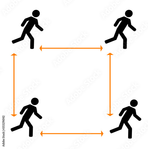 The stick man figurines sports. Social distance in sports activities. Prevention of coronavirus. Be safe and keep your distance.