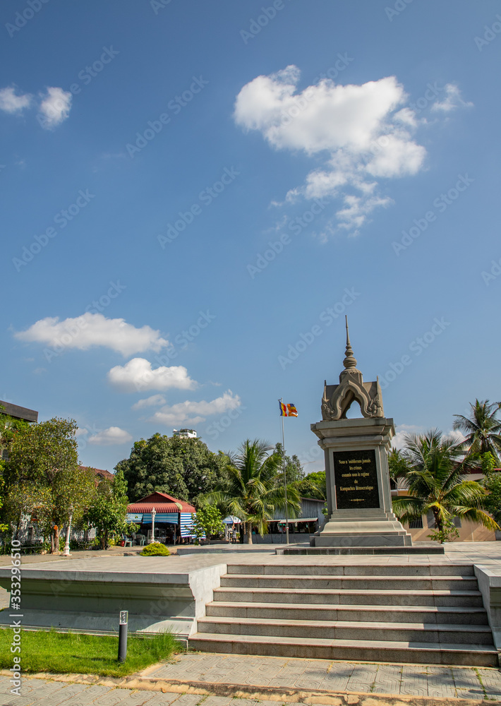 memorial monument inside Tuol Sleng Genocide Museum, Phnom Penh, Cambodia