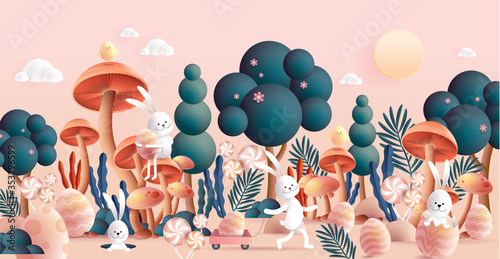 easter egg hunt greetings design template vector/illustration