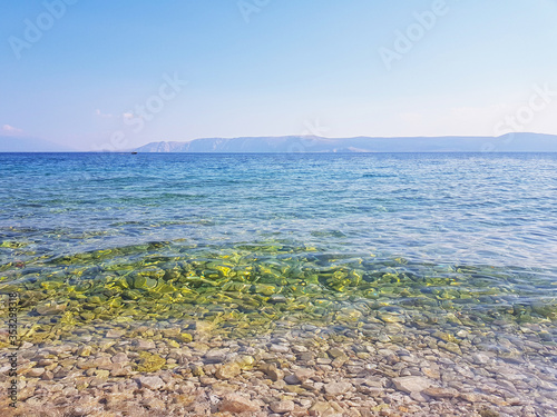 View of the Croatian ocean (Adriatic Sea) from the beach in Novi Vinodolski