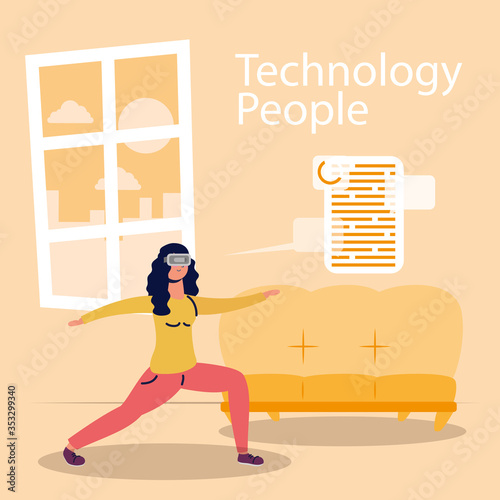 woman technology with virtual reality mask