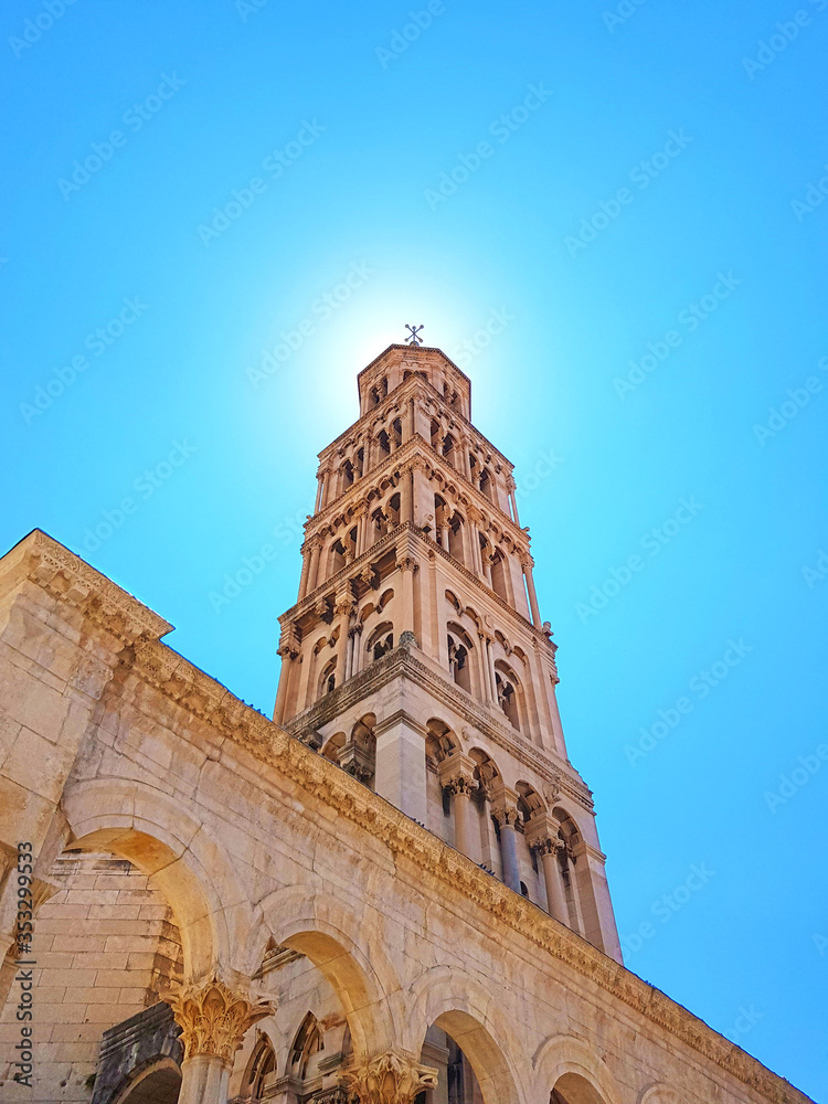 Exterior design and decoration of Diocletian's Palace on a sunny day in Split, Croatia