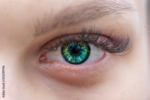 Green eye of a girl. Photographed close-up.