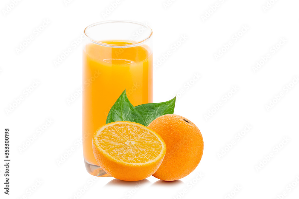 Fresh orange juice with fruits, isolated on white background Fresh orange juice with fruits, isolated on white background