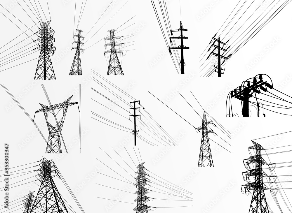 Vector. Electric power system. presentation, and advertisement. The picture shows a network of interconnected electrical systems in all areas. Symbols, steps for successful business planning Suit - obrazy, fototapety, plakaty 
