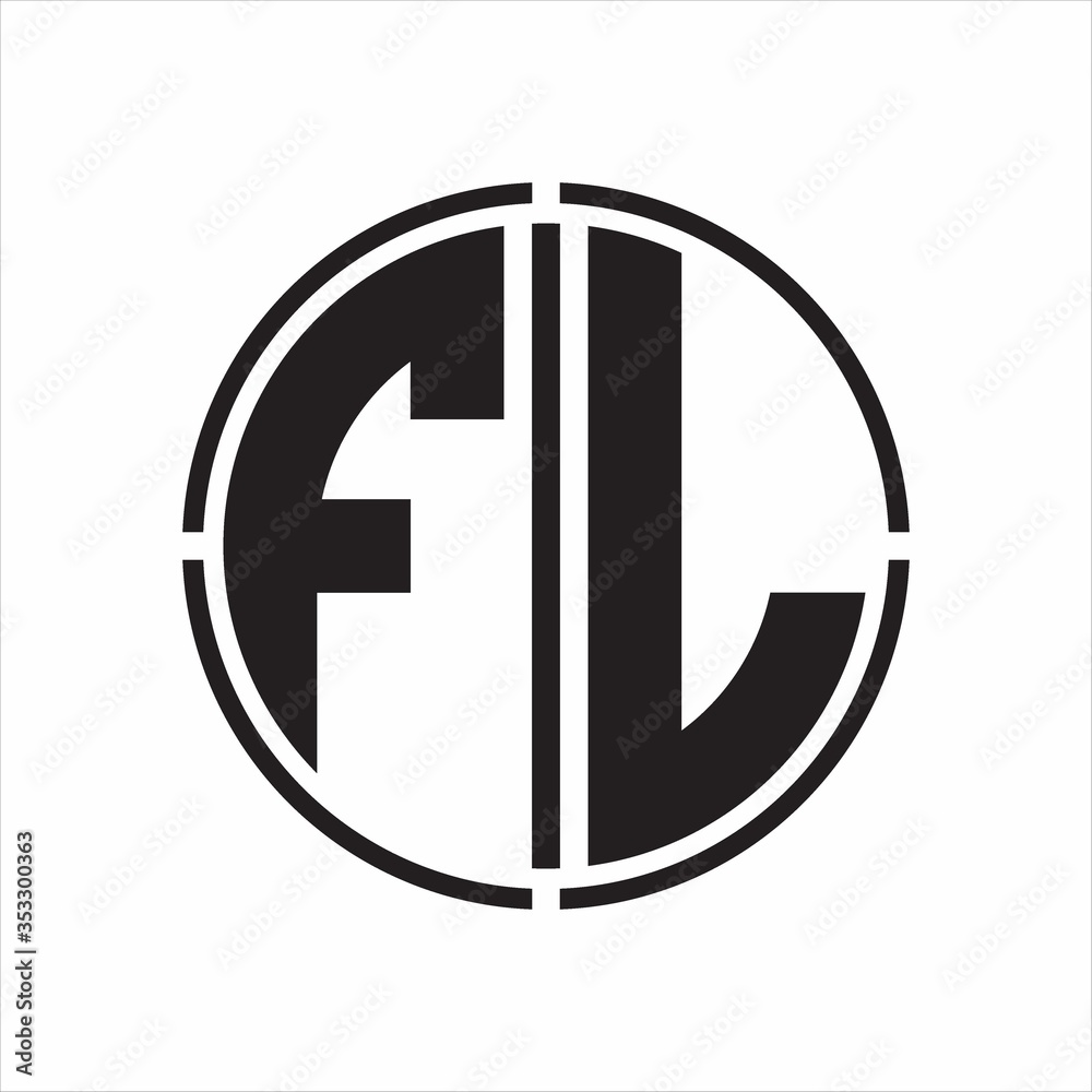 FL Logo initial with circle line cut design template on white background FL Logo initial with circle line cut design template on white background