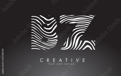 BZ B Z Letters Logo Design with Fingerprint, black and white wood or Zebra texture on a Black Background.